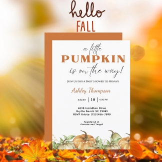 Elegante Fall Pink Pumpkin Baby Dusche Einladung