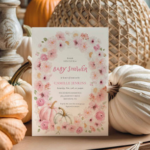 Elegante Fall Pink Pumpkin Floral Girl Babydusche Einladung