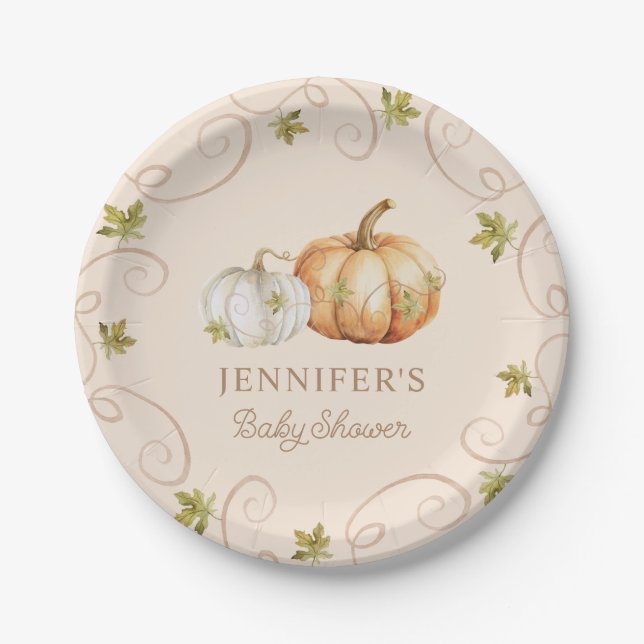 Elegante Fall Pumpkin Baby Shower Pappteller (Vorderseite)