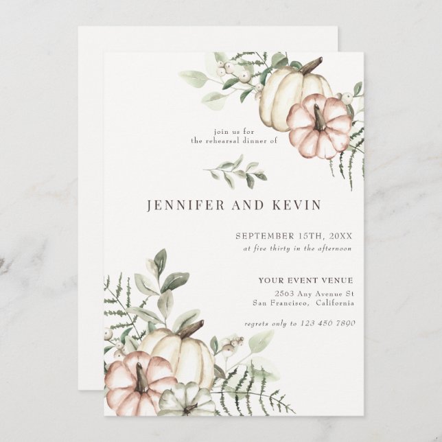 Elegante Fall Pumpkin Boho Probe Abendessen im Her Einladung (Vorne/Hinten)