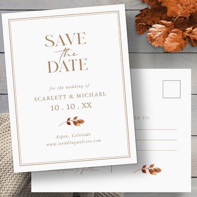 Elegante Fall Save the Date Postkarte (Elegant Simple Fall Save The Date Postcard by Painted Paperie
)