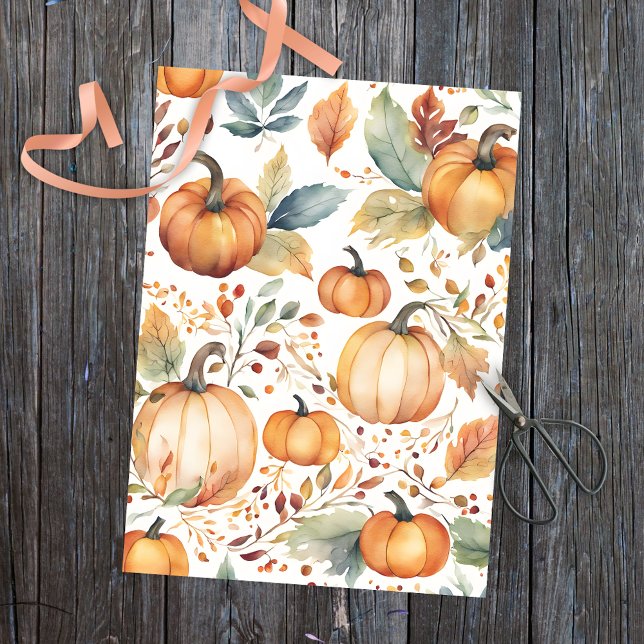 Elegante Fall Wasserfarbe Pumpkins und Herbstleave Seidenpapier (Von Creator hochgeladen)
