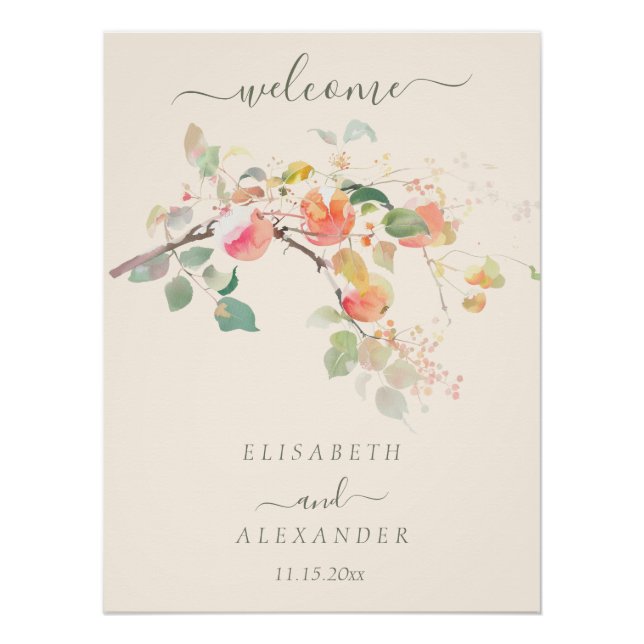Elegante Fall Wasserfarbenäpfel Hochzeit Poster (Vorderseite)