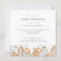 Elegante Fall Watercolor Pumpkin Baby Shower
