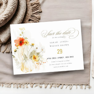 Elegante Fall Wildblume Pumpkin Wasserfarbenhochze Save The Date