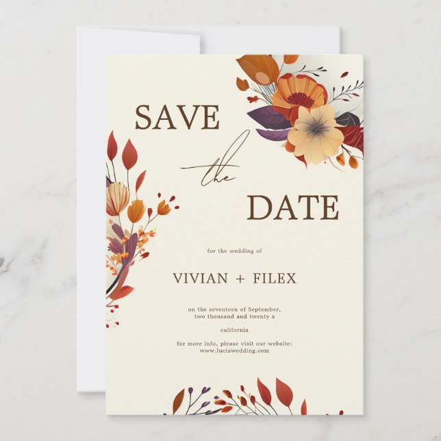 Elegante Fall-Wildblume Save the Date Einladung (Vorderseite)