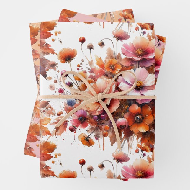 Elegante Fall Wildblumen Brown Bouquet Boho Geschenkpapier Set (Beispiel)