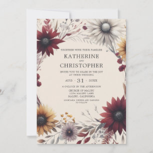 Elegante Fall Wildblumen Burgundy Wedding Einladung