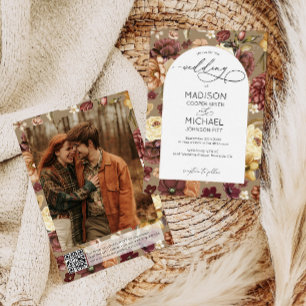 Elegante Fall Wildblumen QR Code Foto Hochzeit Einladung