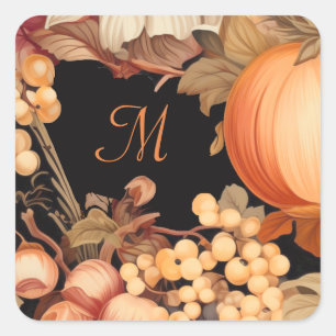 Elegante Fallernte monogramm stilvoll Quadratischer Aufkleber