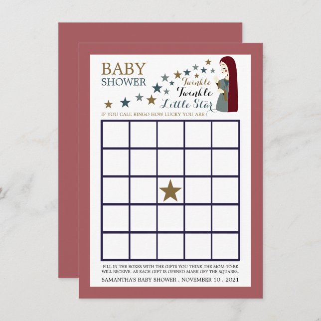 Elegante Falling Stars, Girl's Baby Shower Bingo Einladung (Vorne/Hinten)