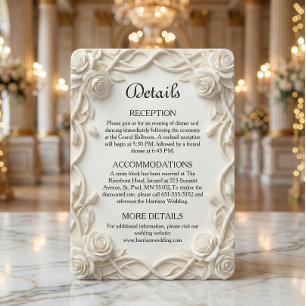 Elegante falsche Gips-Blumenrelief-Formal-Hochzeit Begleitkarte