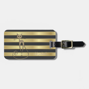 Elegante falsche goldene glitzernde Katze auf gold Gepäckanhänger