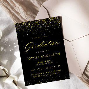 Elegante falsche Goldkonfetti-Schwarz-Abschlussfei Einladung