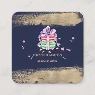 Elegante falsche Goldpinselstrich-Macarons Quadratische Visitenkarte