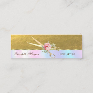 Elegante falsche Goldschere, Rose, Holografisch Mini Visitenkarte