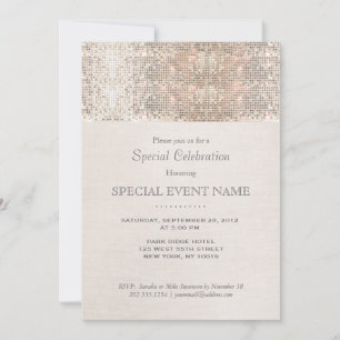 Elegante falsche Silber-Sequins Beige-Leinen-Optik Einladung