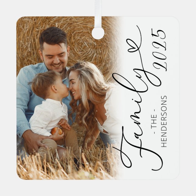 Elegante Familie 2 Foto Weihnachtsmetall Ornament Aus Metall (Vorderseite)