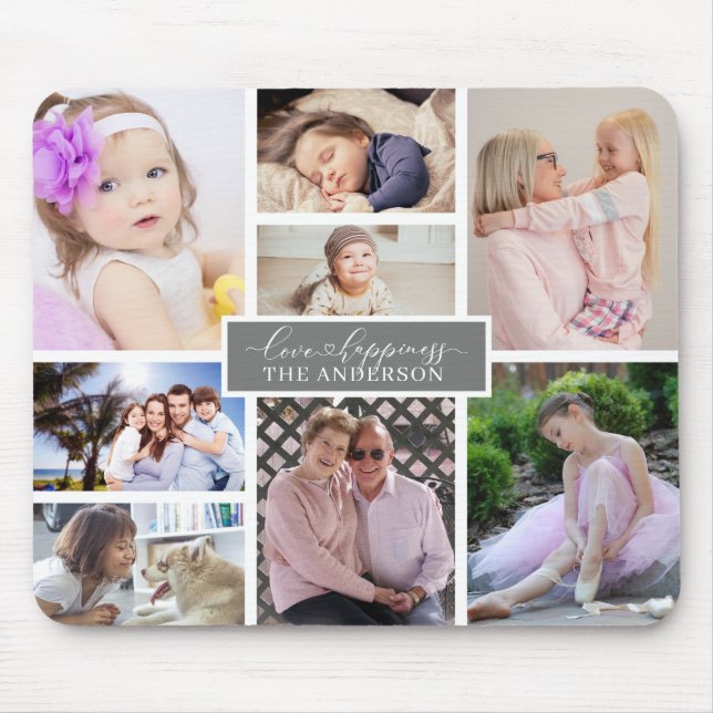 Elegante Familie 8 Foto Collage und Name Personali Mousepad (Vorne)