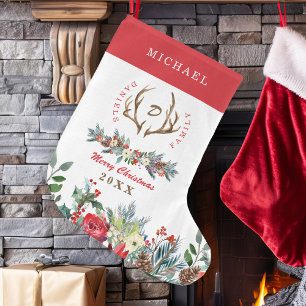 Elegante Familie saisonale rustikale mit Monogramm Großer Weihnachtsstrumpf