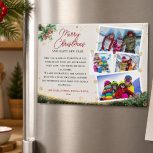 Elegante Familien-Weihnachtsfeier mit 4 Fotos Magnet