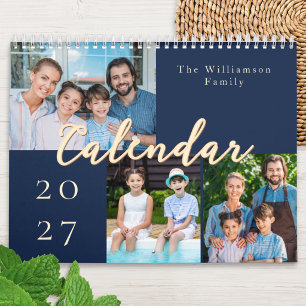 Elegante Familienfoto Navy Blau Personalisierte Wa Kalender