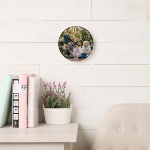 Elegante Familienfoto-Runduhr Personalisiert Runde Wanduhr