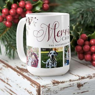 Elegante Familienfoto-Weihnachten mit Stechpalme Kaffeetasse