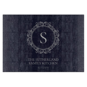 Elegante Familienname Monogram Navy Schneidebrett