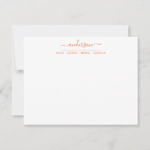 Elegante Familienname Orange Script Calligraphy Mitteilungskarte