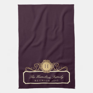 Elegante Familientreffen Gold Monogramm Burgund Geschirrtuch