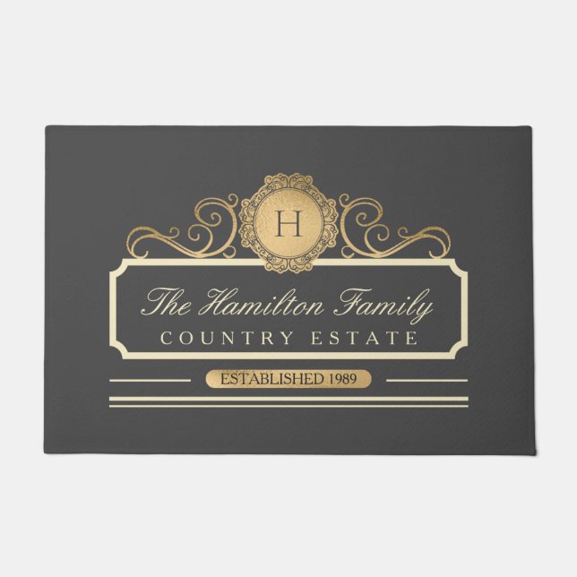 Elegante Family Zuhause Gold Gray Doormat Fußmatte (Vorderseite)