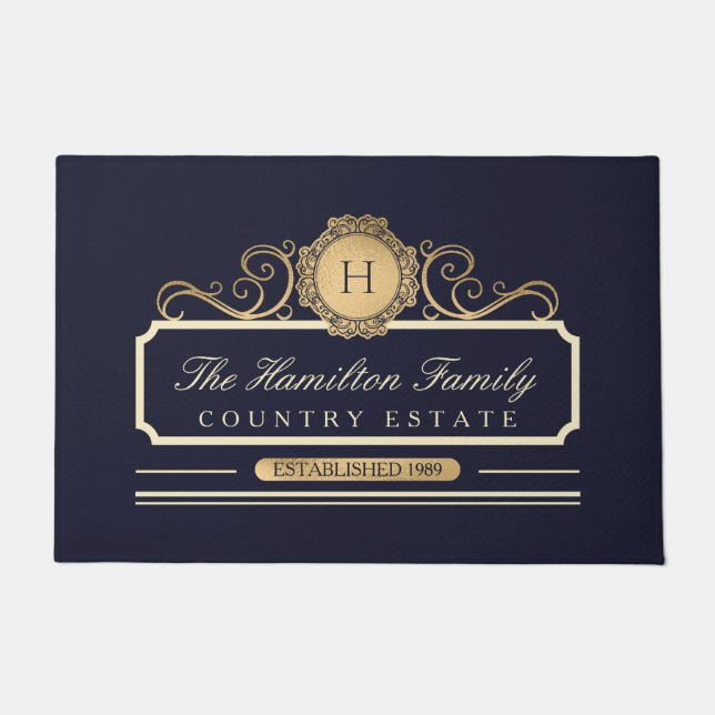 Elegante Family Zuhause Gold Navy Doormat Fußmatte (Vorderseite)
