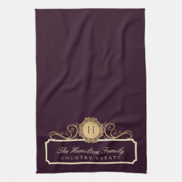 Elegante Family Zuhause Monogram Burgundy Plum Win Geschirrtuch