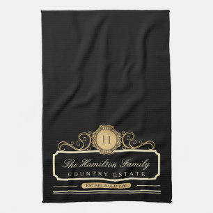 Elegante Family Zuhause Monogram Gold Black Kitche Geschirrtuch