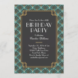 Elegante Fans Art Deco Aquamarin Einladung