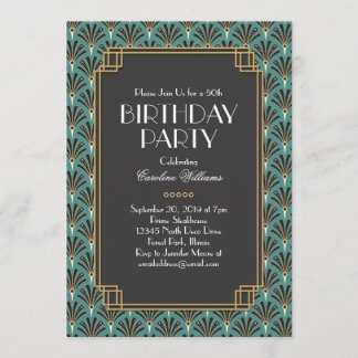 Elegante Fans Art Deco Aquamarin Einladung