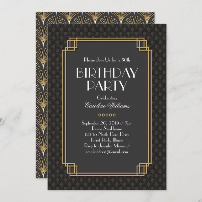 Elegante Fans Art Deco Einladung (Vorne/Hinten)