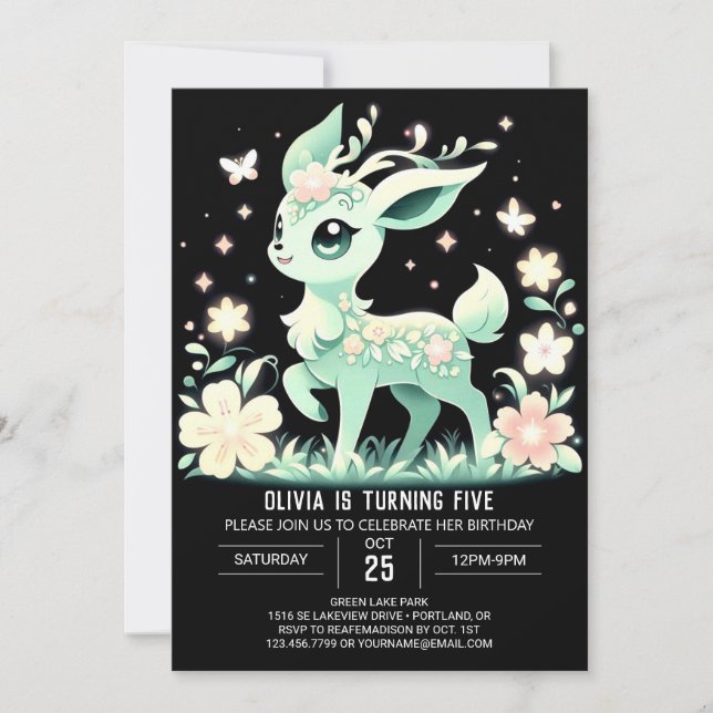 Elegante Fantasy Deer Digital Geburtstag Einladung (Vorderseite)