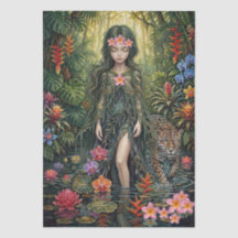 Elegante Fantasy-Dschungelmädchen- und Jaguar-Deco