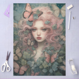 Elegante Fantasy Girl Colorful Floral & Butterflie Seidenpapier