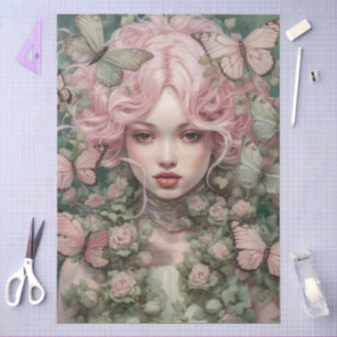 Elegante Fantasy Girl Colorful Floral & Butterflie Seidenpapier