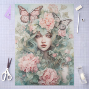Elegante Fantasy Girl Colorful Floral & Butterflie Seidenpapier