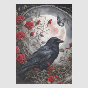 Elegante Fantasy Mond, Rabe & rote Rosen Seidenpapier