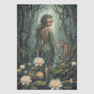 Elegante Fantasy-Wald-Mädchen- und Jaguar-Decoupag Seidenpapier