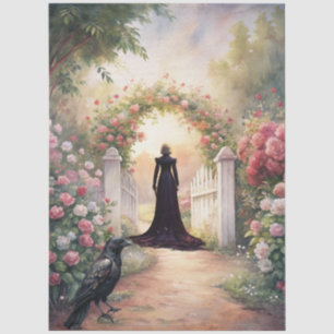 Elegante Fantasy Woman & Raven French Florals Seidenpapier