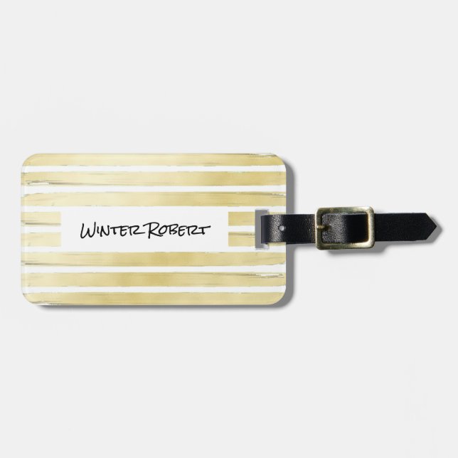 Elegante Farbe aus weißer Goldfolie gestreift Gepäckanhänger (Vorderseite horizontal)