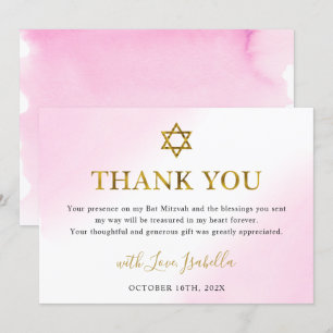 Elegante Farbe Pastel Pink Gold Bat Mitzvah Dankeskarte