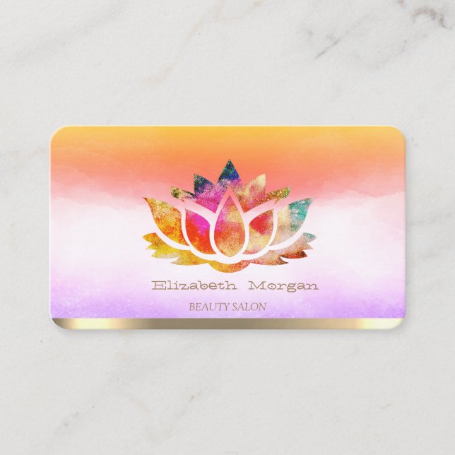 Elegante Farben Lotus Watercolor Visitenkarte (Vorderseite)