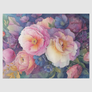 Elegante Farben Wasserfarbe Blumendekoupage Seidenpapier